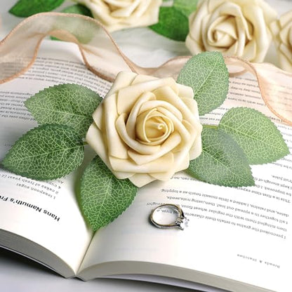 Beige Rose 25pcs Real Looking Artificial Flowers w