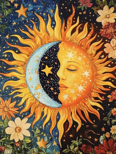 Sun and Moon Stamped Cross Stitch Kits for Beginners Adults