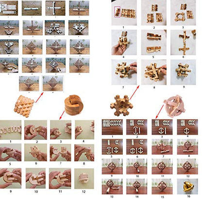 18 Pack Large Wooden Brain Teaser Puzzles Wooden Burr Puzzles Brain Teaser Puzzle with Gift Packing Box Magic Puzzle Games Toys Stocking Stuffers Party Favors for Kids and Adults (18 Count)
