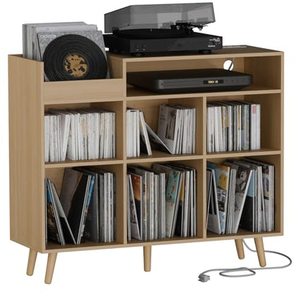 Large Record Player Stand with Vinyl Storage Cabinet