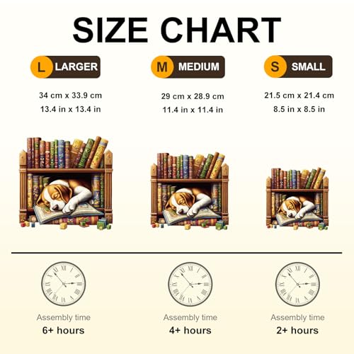 Puppy Dog Puzzles Bookshelf Books Library Shape Puzzle Adults Gifts for Women Men Wooden 300 Pieces 13.4 * 13.4in Wall Decor