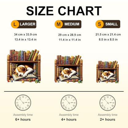 Puppy Dog Puzzles Bookshelf Books Library Shape Puzzle Adults Gifts for Women Men Wooden 300 Pieces 13.4 * 13.4in Wall Decor