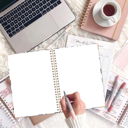 3-Pack) A5 Blank Notebook - 70 Sheets/140 Pages Per Blank Paper Notebook, 100 GSM Thick White Paper, 5.8" x 8.3" Spiral Blank Journal, Flowers