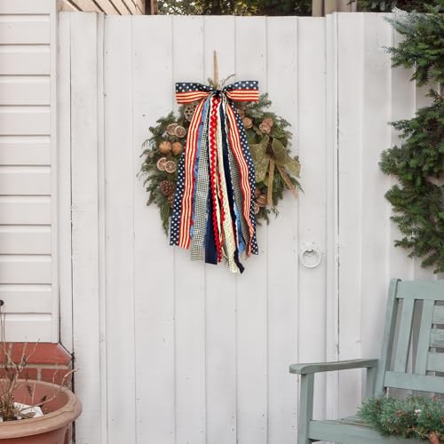 Large Patriotic Star Ribbons Bow for Wreath