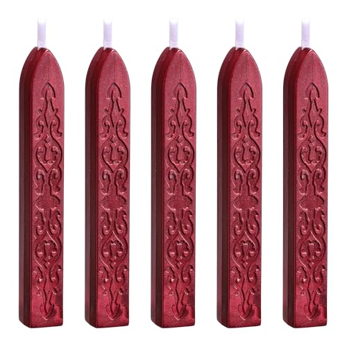 5Pcs Burgundy Sealing Wax Sticks with Wicks for Wax Seal Stamp (5 Count)