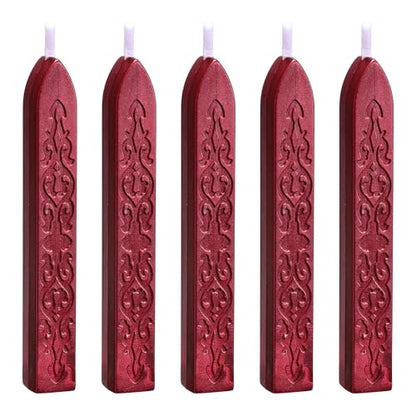 5Pcs Burgundy Sealing Wax Sticks with Wicks for Wax Seal Stamp (5 Count)