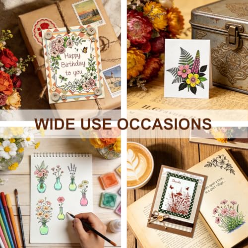 6Pcs Wildflower Clear Stamps for Card Making (29 Count)