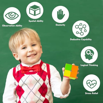 Stickerless 2x2 Speed Cube with Stand & Guide for Kids & Adults