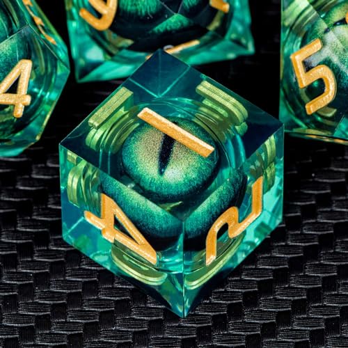 DND Resin Dice Dragon Eye Liquid Core Polyhedral D and D Dice Set with Gift Box