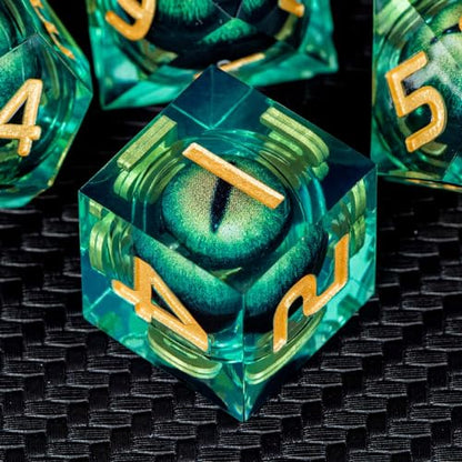 DND Resin Dice Dragon Eye Liquid Core Polyhedral D and D Dice Set with Gift Box