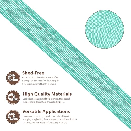 1 Inch Wide Turquoise Burlap Ribbon for Crafts (60 Foot)