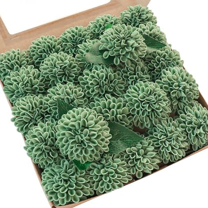 Artificial Dahlia Flowers 25pcs Real Looking Elf Green Foam Fake Roses with Stems for DIY Wedding Bouquets Bridal Shower Centerpieces Floral Arrangements Party Tables Home Decoration (25 Count)