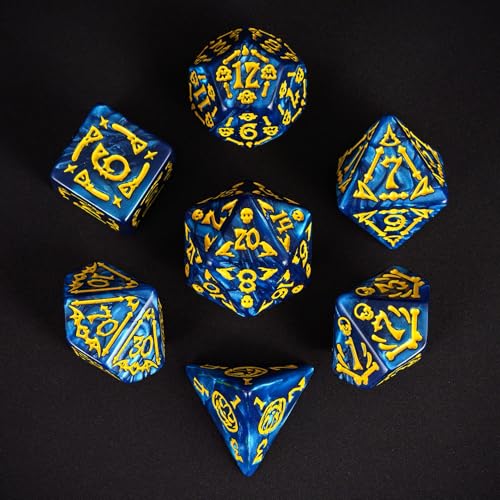 7 Die DND Dice Set Scary Pattern Polyhedral Dice Set with Dice Bag (7 Count)