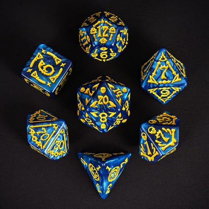 7 Die DND Dice Set Scary Pattern Polyhedral Dice Set with Dice Bag (7 Count)