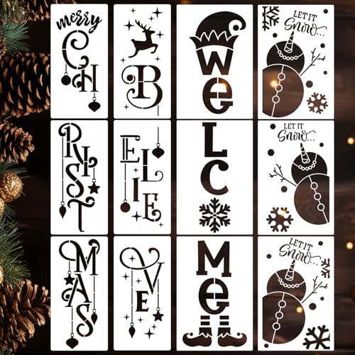 Large Christmas Stencils 35.4" Porch Sign Stencils Holiday Stencil (12 Count)
