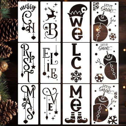 Large Christmas Stencils 35.4" Porch Sign Stencils Holiday Stencil (12 Count)