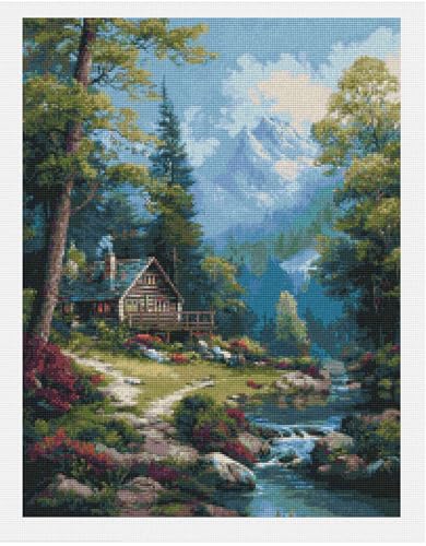 14CT Counted Cross Stitch Kits for Adults Advanced Mountains Lake Printed Stamped Cross Stitch Kits for Adults
