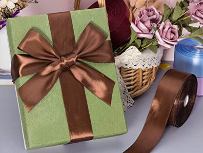 1 1 2 Inch Brown Solid Satin Ribbon for Gift Wrapping (150 Foot)