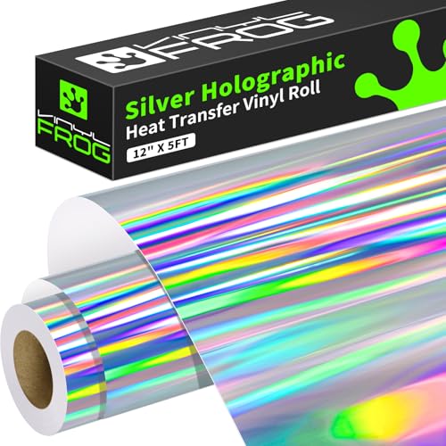 Silver Holographic Heat Transfer Vinyl 12" x5ft Silver HTV Vinyl Roll Metallic Rainbow Iron on Vinyl Easy to Cut & Weed DIY Heat Press Design for T