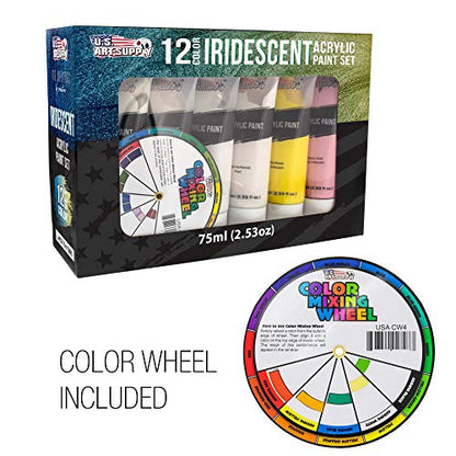 12 Color Iridescent Acrylic Paint Set Large 75ml Tubes (30.36 Fl Oz)