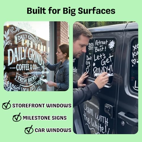 6 White Car Window Markers Washable for Auto