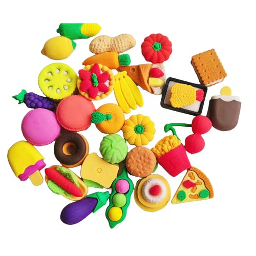 46PCS Mini Cute Fun 3D Food Erasers for Kids Bulk (46 Count)