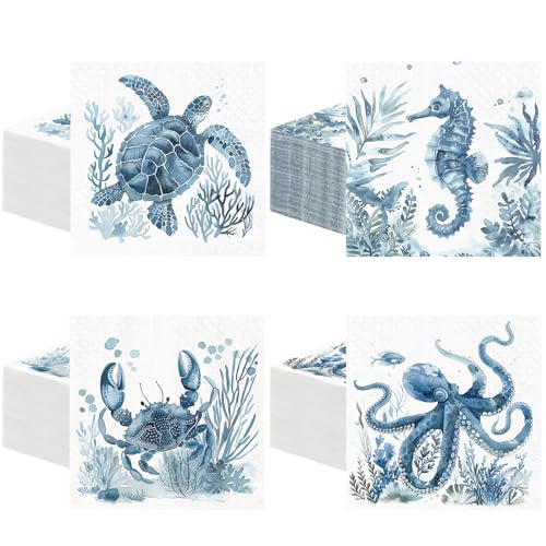 200 Pieces Blue Ocean Animal Paper Napkins 2 (200 Count)