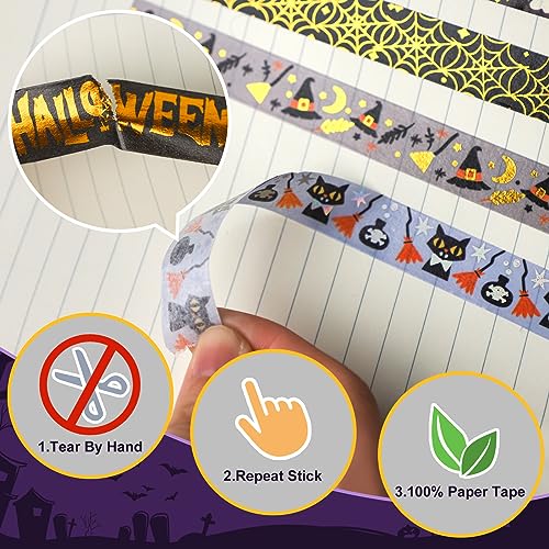 16 Rolls Halloween Washi Tape Holiday Masking Tape Stickers Glod Foil Decorative Tape for Scrapbook Journal DIY Craft Gift Wrapping（Halloween (157 Foot)