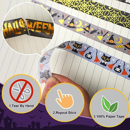 16 Rolls Halloween Washi Tape Holiday Masking Tape Stickers Glod Foil Decorative Tape for Scrapbook Journal DIY Craft Gift Wrapping（Halloween (157 Foot)
