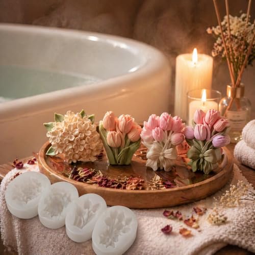 4PCS 3D Flower Bouquet Silicone Molds for Soap