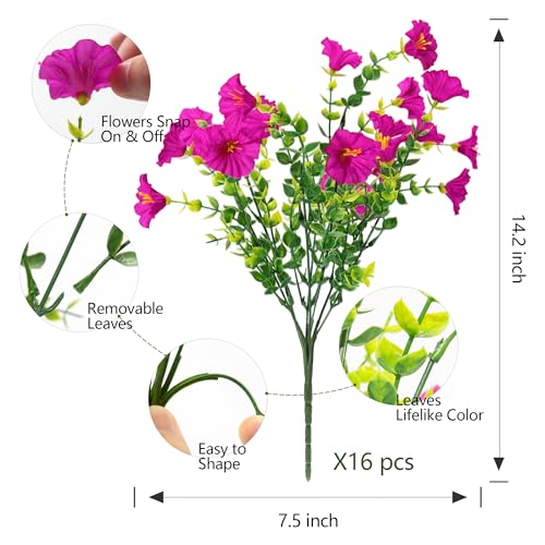 16 Artificial Flowers for Outdoors Fake Plants Outside Decoration (16 Count)