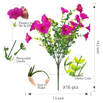 16 Artificial Flowers for Outdoors Fake Plants Outside Decoration (16 Count)