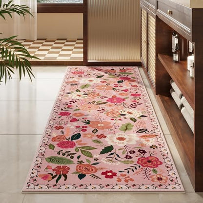 Runner Rug for Hallways Kitchen Rug Non Slip 2'6''x8' Washable Runner Rugs with Rubber Backing Soft Floral Carpet Runner for Hallways