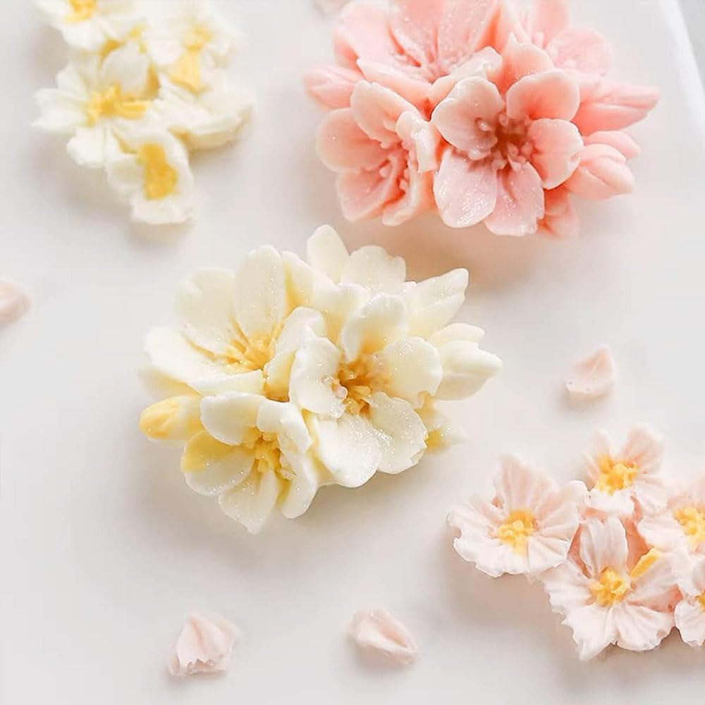 3D Cherry Blossom Candle Mold Scented Candles Flower Silicone Molds for Resin DIY Epoxy Gypsum Crafts Handmade Soap Candle Making Supplies Chocolate Pastry Fondant Cake Decoration Floral Silicone Mold