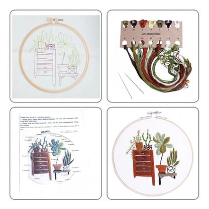 Needle Point Kits Adults Full Range of Starter Including Instructions Stamped Cloth with Pattern Hoop Color Threads and Tools Art Projects