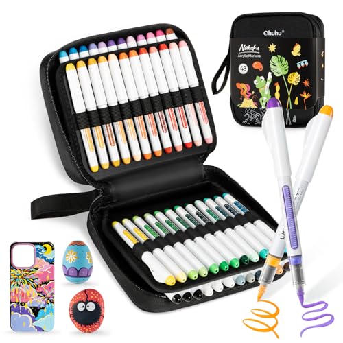 Acrylic Paint Markers Brush Tip 48 Pack Opaque Acrylic Markers (48 Count)