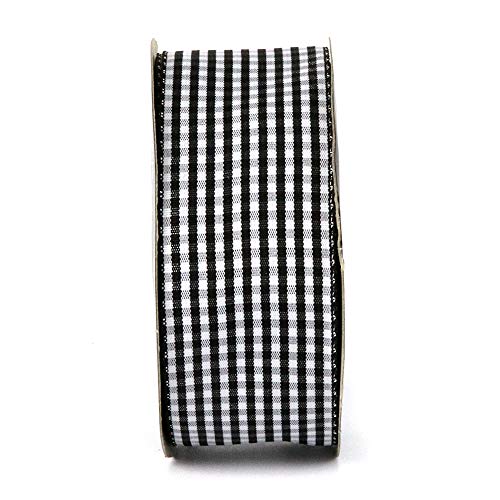 1.5 Inch Black and White Woven Edge Gingham Ribbon 25 Yards Each Roll 100% Polyester (75 Feet)