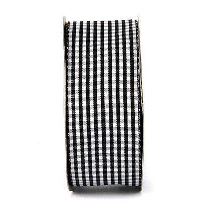 1.5 Inch Black and White Woven Edge Gingham Ribbon 25 Yards Each Roll 100% Polyester (75 Feet)