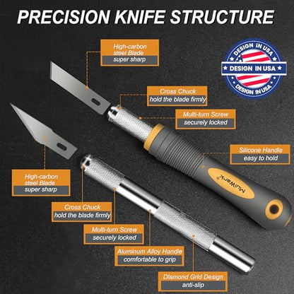 136 Piece Precision Hobby Knife Set with Blade Storage Magnetic Handle (16 Count)