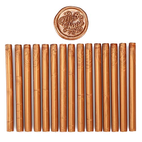 15Pcs Copper Gold Glue Gun Sealing Wax Sticks for Wax Seal Stamp (15 Count)