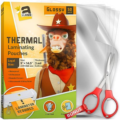 50 Pack Thermal Laminating Pouches 9” x 14.5” (30 Count)