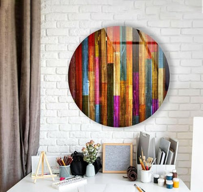 20''(50cm) Diameter Colorful Wood Pattern Round Glass Wall Art Tempered Glass Printing Wall Decor Large Wall Art Wall Hangings