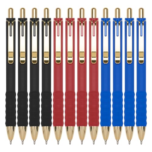 Ballpoint Pens Medium Point 1mm Pen with Super Soft Grip Ball Point Pen for Men Women Retractable Pens (12 Count)
