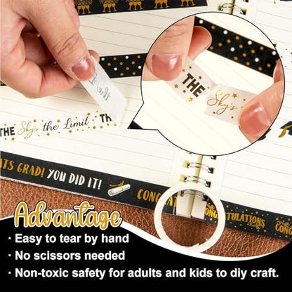 12 Rolls Graduation Washi Tape 2026 Grad Black Foil Gold Washi Masking Tape Graduation Congratulations Decorative Paper Sticker for Scrapbook DIY Art Crafts Gift Wrapping (117.6 Foot)