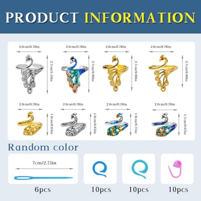 34 Pcs Crochet Ring Adjustable Knitting Thimble Accessories
