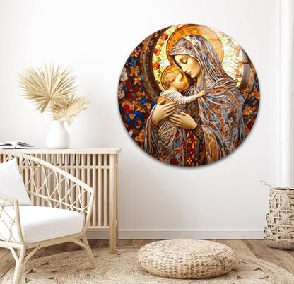 30Wx35.5H'' Jesus and Virgin Mary Glass Wall Art Tempered Glass Printing Wall Decor Large Wall Art Wall Hangings