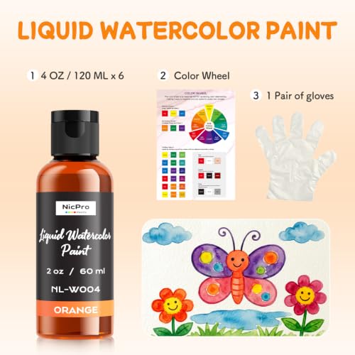 6 Colors Liquid Watercolor Paint Set (12 Fl Oz)