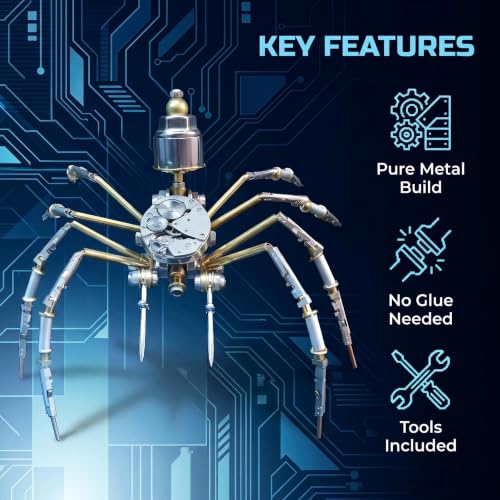 Steampunk 3D Metal Puzzle Spider 140+ Pcs Mechanical DIY Assembly Model Kit Desktop Display for Men Family and Friends (140 Count)