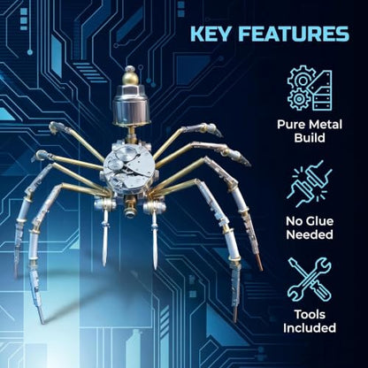 Steampunk 3D Metal Puzzle Spider 140+ Pcs Mechanical DIY Assembly Model Kit Desktop Display for Men Family and Friends (140 Count)