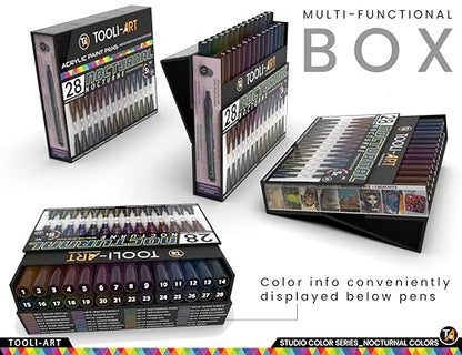 28 Dark Nocturnal Colors Acrylic Paint Pens Studio Color Series Markers Set 0.7mm Extra Fine Tip (28 Count)